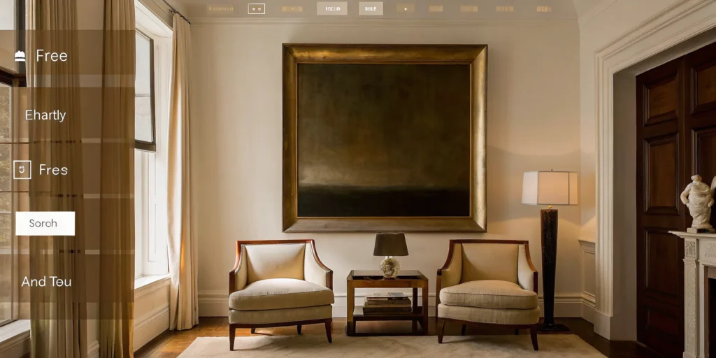 Serene luxury Manhattan living room built around a large abstract painting