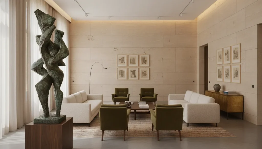 Abstract sculpture in a refined art collector's living room
