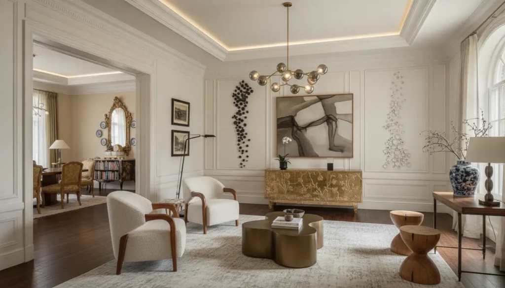 Interior designer vs. interior decorator difference illustrated by an art-filled New York townhouse interior