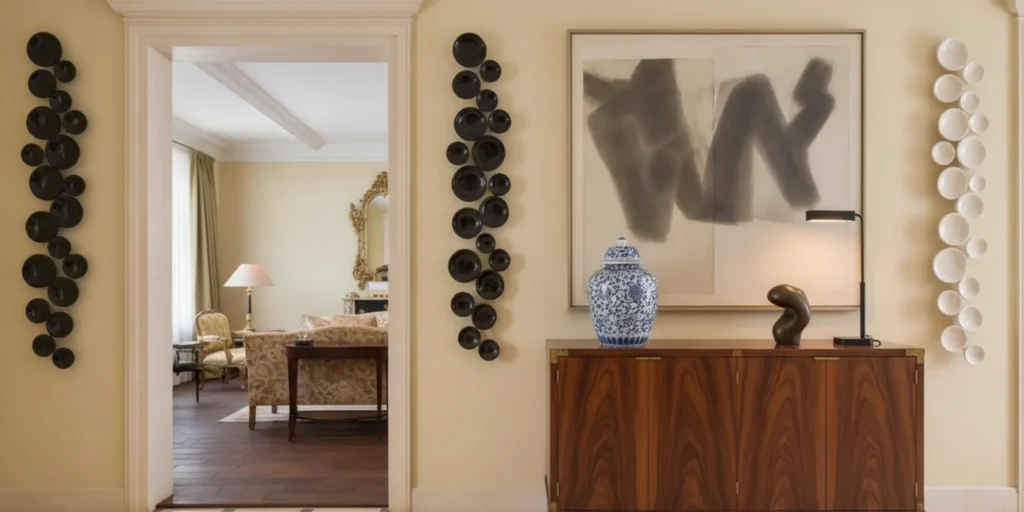 A sculptural artisan-made wooden cabinet displayed in a refined art-filled New York interior.